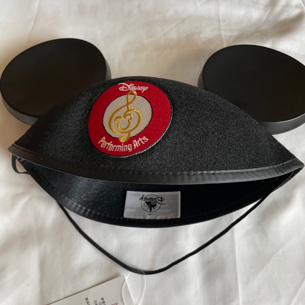 Disney Black Mickey Mouse Performing Arts Ear Hat with Red Patch